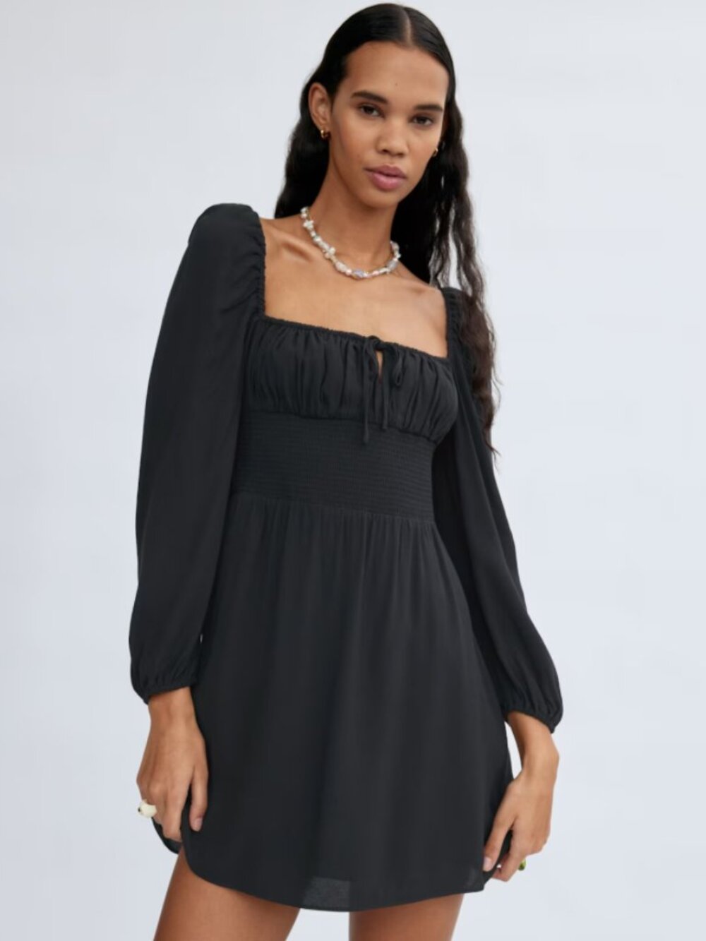 ARITZIA SUNDAY BEST Arden Mini Dress Black Dark Coquette Romantic Milkmaid Sz S